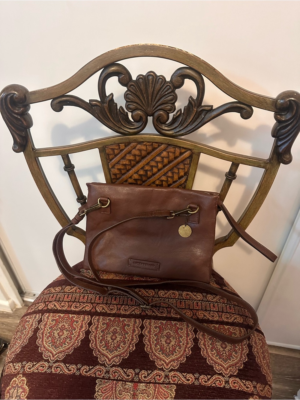 Lucky Brand Brown Leather Crossbody with Gold-Tone Charm